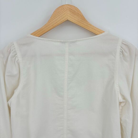 Madewell Corduroy Shirred-Sleeve Button-Front Top in Antique Cream, Size XS - Picture 6 of 9
